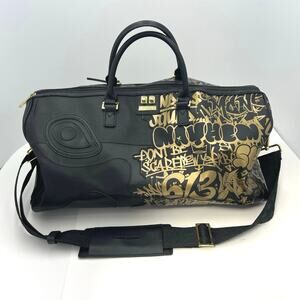 Sprayground Half Graff Gold Large Black Duffle Travel Bag Luggage Graffiti RARE